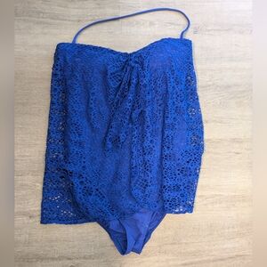 Blue Swimsuit With Attached Lace Overlay 8